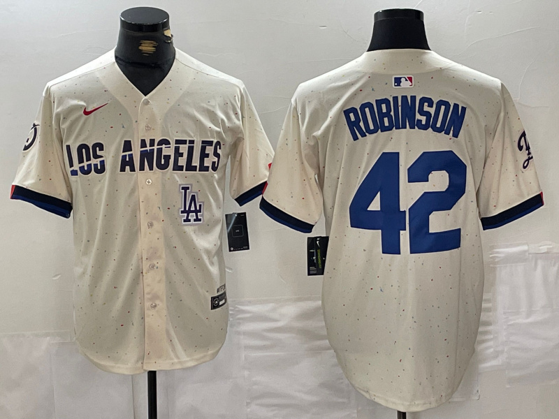 Men's Los Angeles Dodgers #42 Jackie Robinson Cream Stitched Baseball Jersey 4