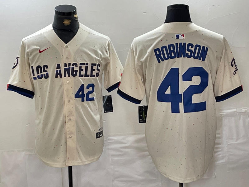 Men's Los Angeles Dodgers #42 Jackie Robinson Cream Stitched Baseball Jersey 3