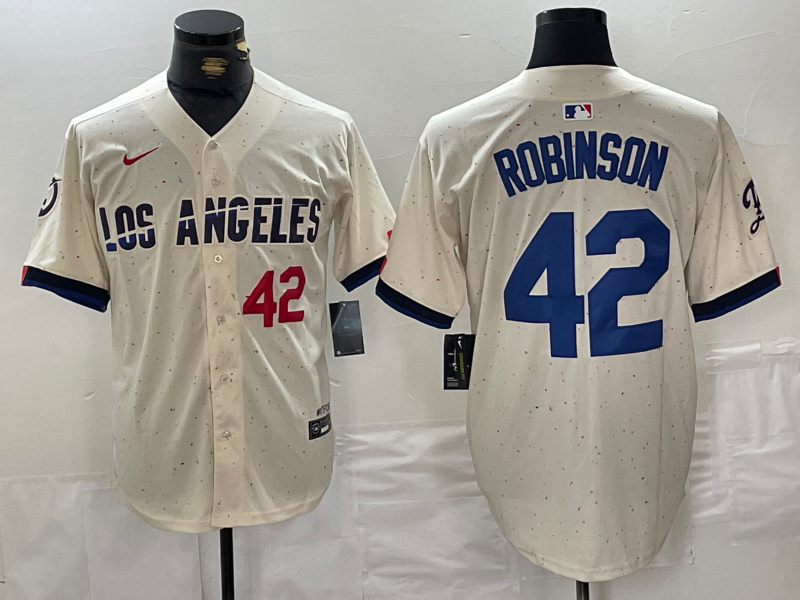 Men's Los Angeles Dodgers #42 Jackie Robinson Cream Stitched Baseball Jersey 2