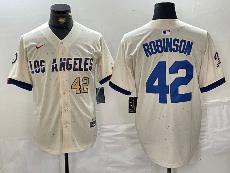 Men's Los Angeles Dodgers #42 Jackie Robinson Cream Stitched Baseball Jersey 1