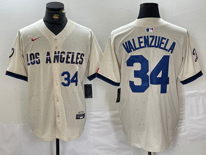 Men's Los Angeles Dodgers #34 Toro Valenzuela Cream Stitched Baseball Jersey 7