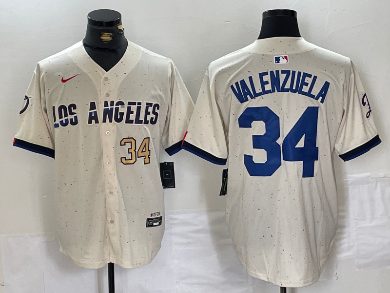 Men's Los Angeles Dodgers #34 Toro Valenzuela Cream Stitched Baseball Jersey 5