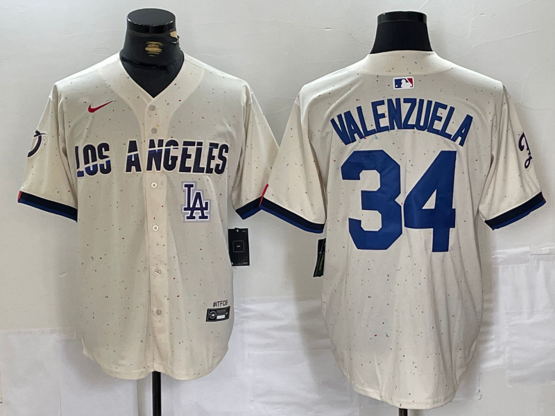 Men's Los Angeles Dodgers #34 Toro Valenzuela Cream Stitched Baseball Jersey 3