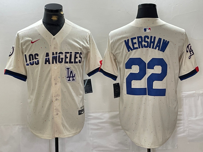 Men's Los Angeles Dodgers #22 Clayton Kershaw Cream Stitched Baseball Jersey 4