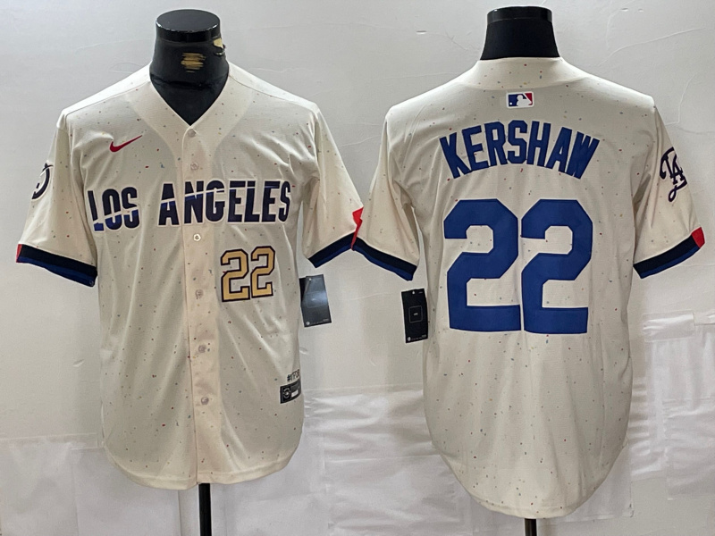 Men's Los Angeles Dodgers #22 Clayton Kershaw Cream Stitched Baseball Jersey 3
