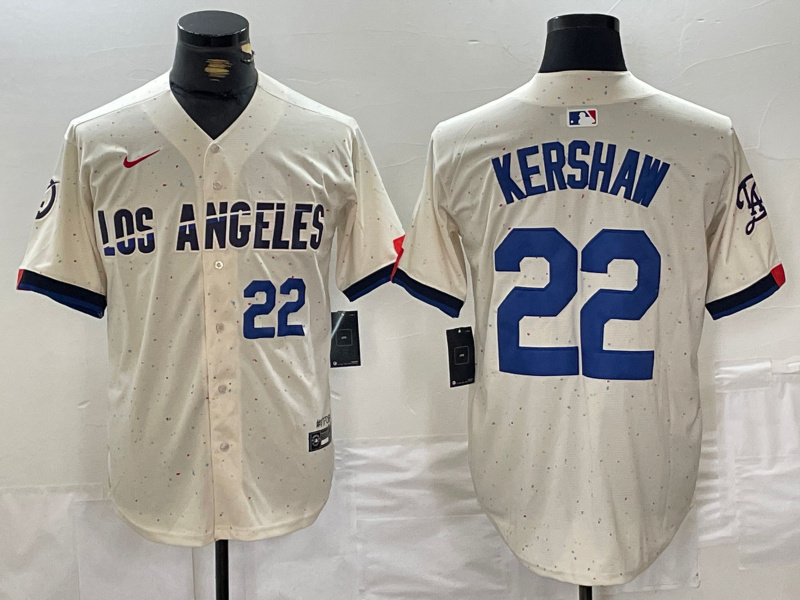 Men's Los Angeles Dodgers #22 Clayton Kershaw Cream Stitched Baseball Jersey 2