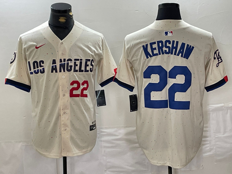 Men's Los Angeles Dodgers #22 Clayton Kershaw Cream Stitched Baseball Jersey 1