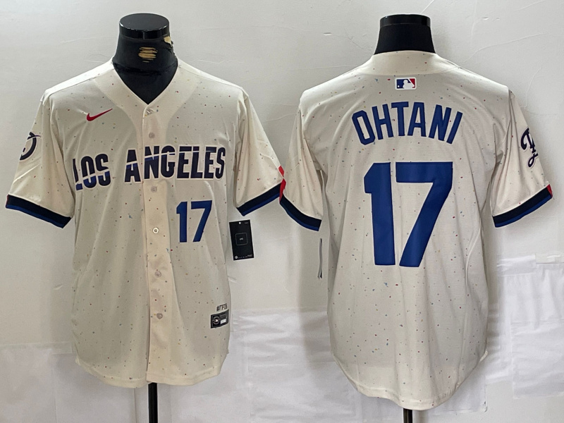 Men's Los Angeles Dodgers #17 Shohei Ohtani Cream Stitched Baseball Jersey 1