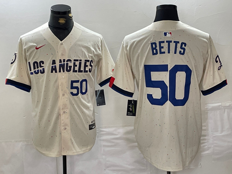 Men's Los Angeles Dodgers #50 Mookie Betts Cream Stitched Baseball Jersey 4