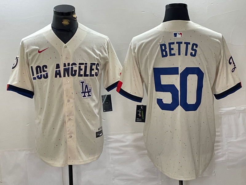 Men's Los Angeles Dodgers #50 Mookie Betts Cream Stitched Baseball Jersey 3