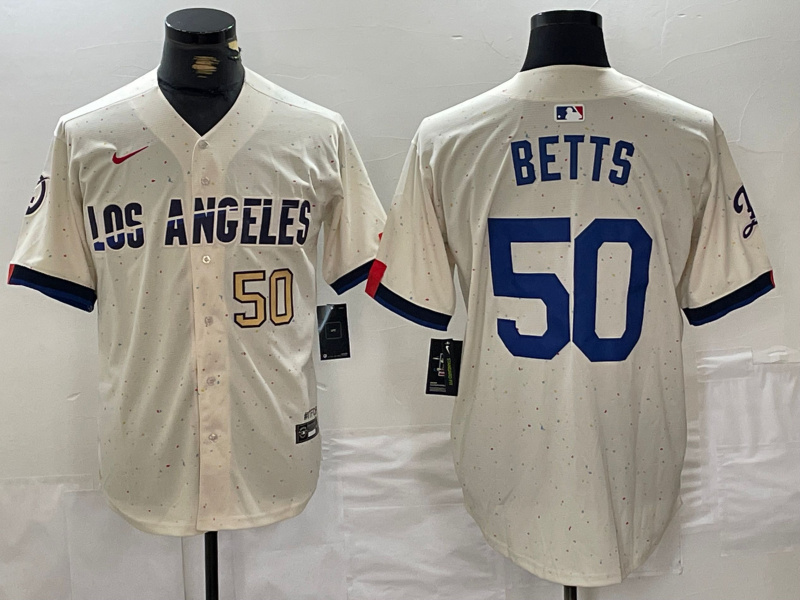 Men's Los Angeles Dodgers #50 Mookie Betts Cream Stitched Baseball Jersey 1