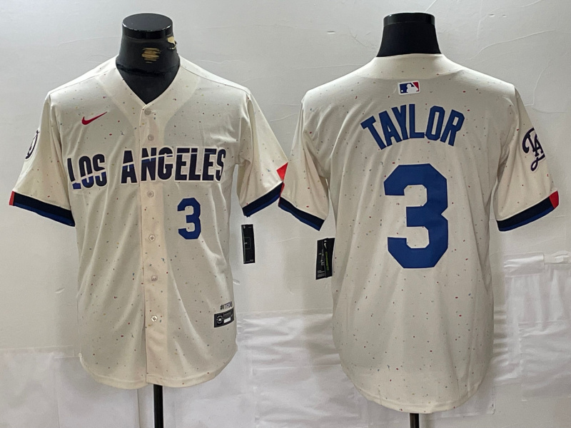 Men's Los Angeles Dodgers #3 Chris Taylor Cream Stitched Baseball Jersey 7