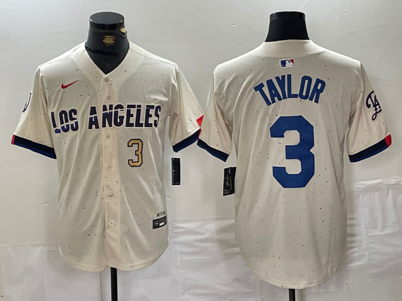 Men's Los Angeles Dodgers #3 Chris Taylor Cream Stitched Baseball Jersey 5
