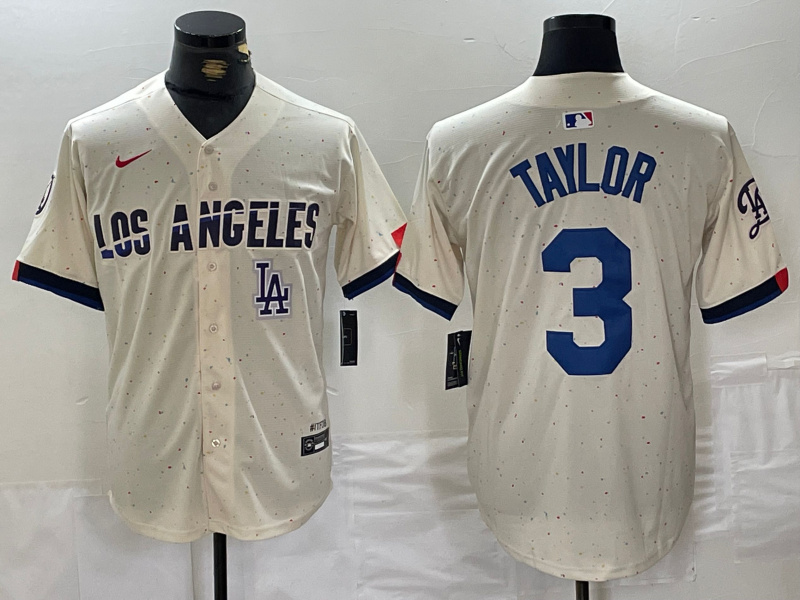 Men's Los Angeles Dodgers #3 Chris Taylor Cream Stitched Baseball Jersey 1
