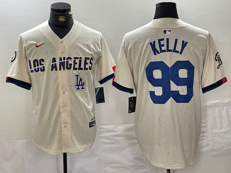 Men's Los Angeles Dodgers #99 Joe Kelly Cream Stitched Baseball Jersey 7