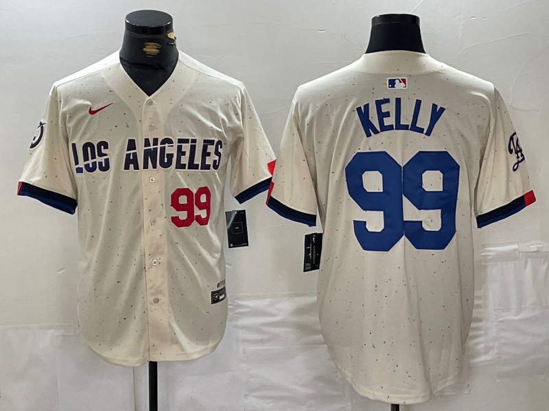 Men's Los Angeles Dodgers #99 Joe Kelly Cream Stitched Baseball Jersey 2
