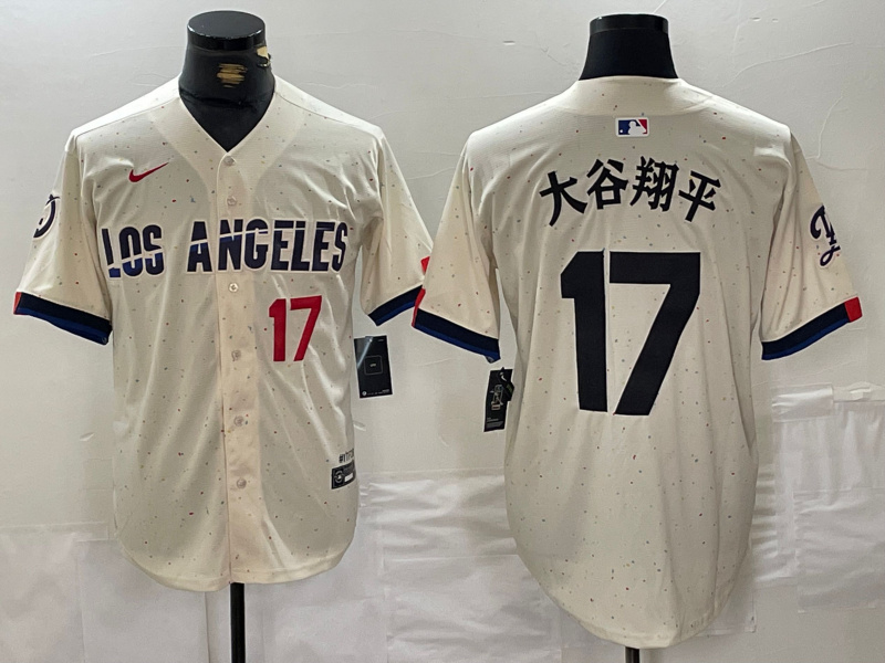 Men's Los Angeles Dodgers #17 大谷翔平 Cream Stitched Baseball Jersey 6