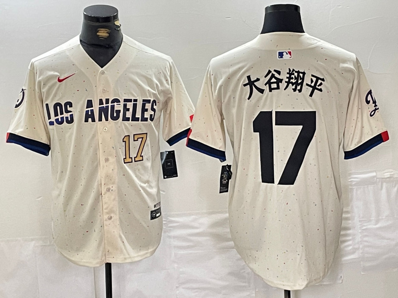 Men's Los Angeles Dodgers #17 大谷翔平 Cream Stitched Baseball Jersey 5
