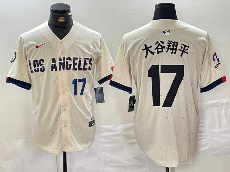 Men's Los Angeles Dodgers #17 大谷翔平 Cream Stitched Baseball Jersey 2