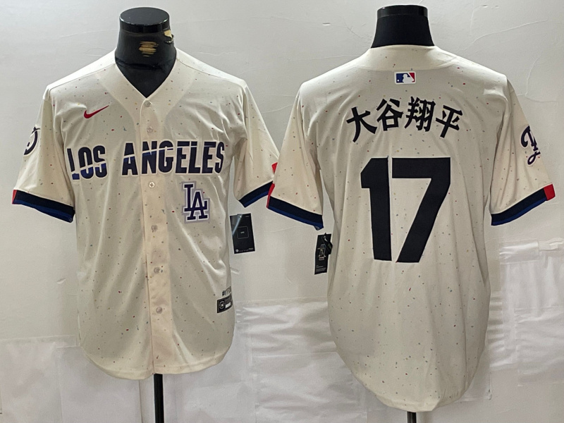 Men's Los Angeles Dodgers #17 大谷翔平 Cream Stitched Baseball Jersey 1