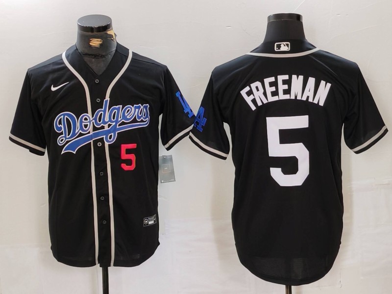Men's Los Angeles Dodgers #5 Freddie Freeman Black Cool Base With Patch Stitched Baseball Jersey 5