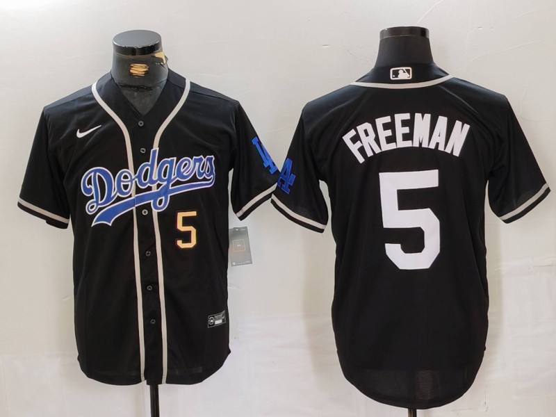 Men's Los Angeles Dodgers #5 Freddie Freeman Black Cool Base With Patch Stitched Baseball Jersey 3