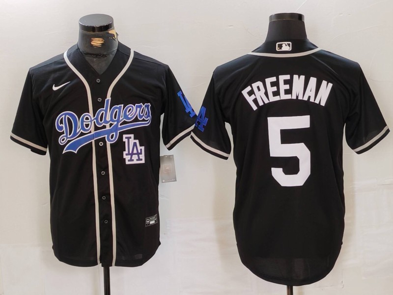Men's Los Angeles Dodgers #5 Freddie Freeman Black Cool Base With Patch Stitched Baseball Jersey 2