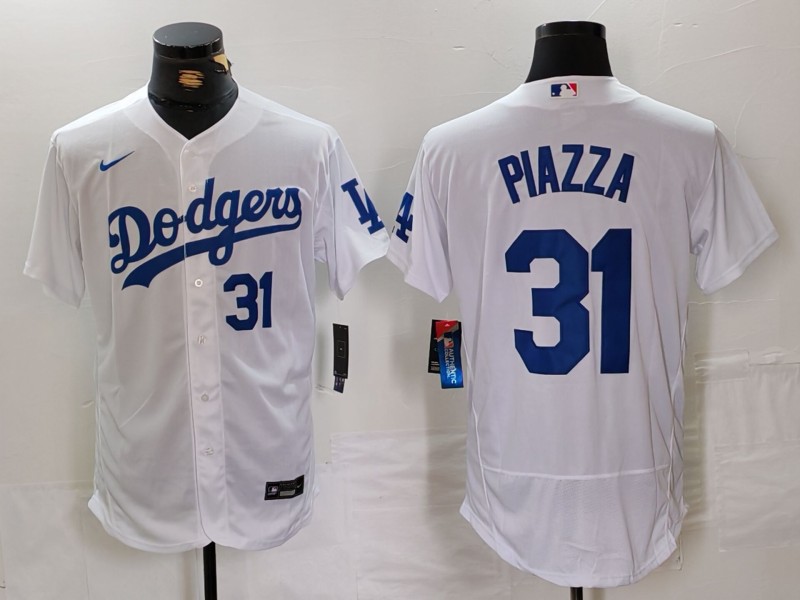 Men's Los Angeles Dodgers #31 Mike Piazza White Flex Base Stitched Baseball Jersey 4