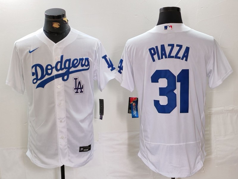 Men's Los Angeles Dodgers #31 Mike Piazza White Flex Base Stitched Baseball Jersey 2