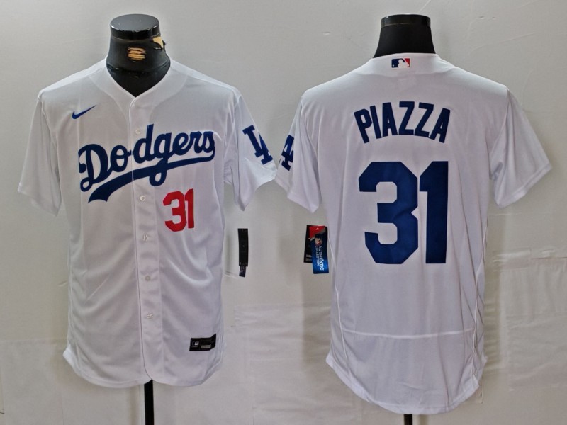 Men's Los Angeles Dodgers #31 Mike Piazza White Flex Base Stitched Baseball Jersey 1