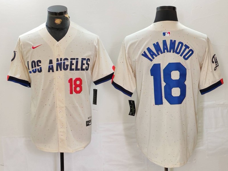 Men's Los Angeles Dodgers #18 Yoshinobu Yamamoto Cream Stitched Baseball Jersey 3