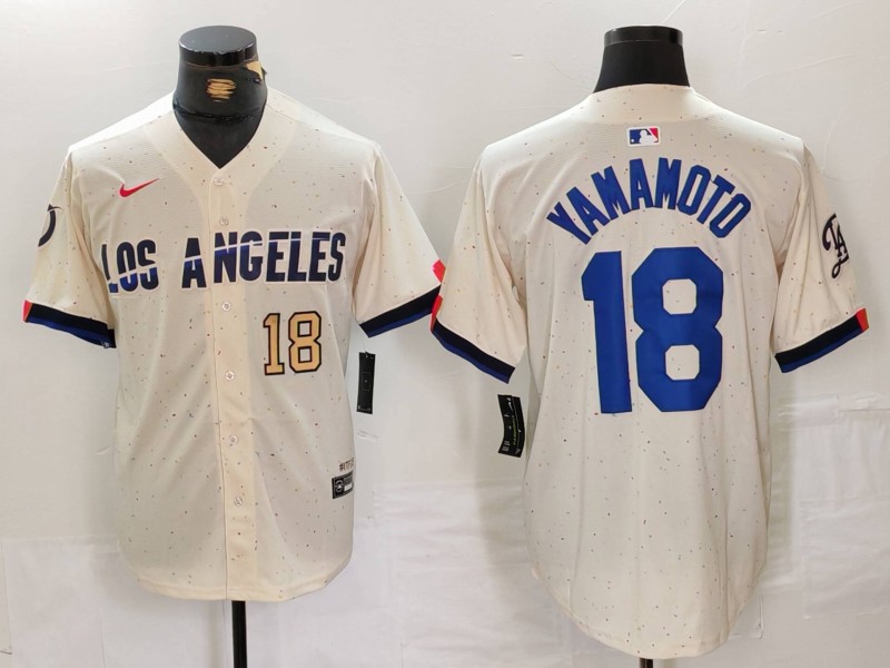 Men's Los Angeles Dodgers #18 Yoshinobu Yamamoto Cream Stitched Baseball Jersey 2
