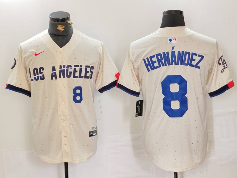 Men's Los Angeles Dodgers #8 Kiké Hernández Cream Stitched Baseball Jersey 9