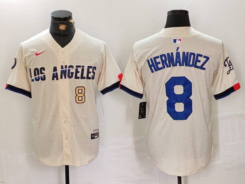 Men's Los Angeles Dodgers #8 Kiké Hernández Cream Stitched Baseball Jersey 7