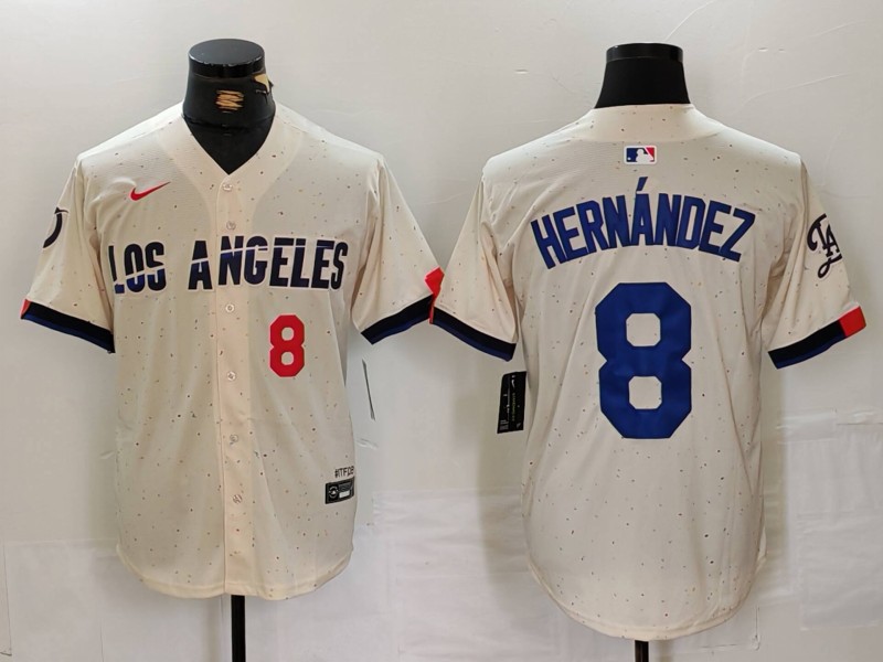 Men's Los Angeles Dodgers #8 Kiké Hernández Cream Stitched Baseball Jersey 3