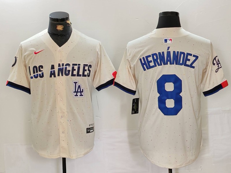 Men's Los Angeles Dodgers #8 Kiké Hernández Cream Stitched Baseball Jersey 1