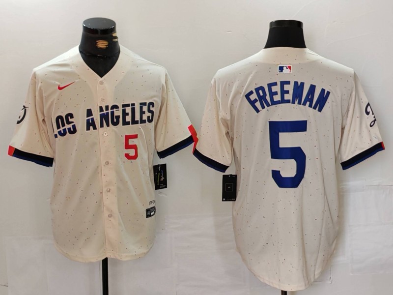 Men's Los Angeles Dodgers #5 Freddie Freeman Cream Stitched Baseball Jersey 4