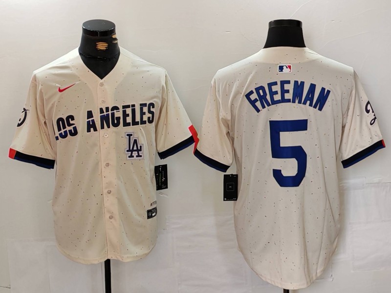 Men's Los Angeles Dodgers #5 Freddie Freeman Cream Stitched Baseball Jersey 3