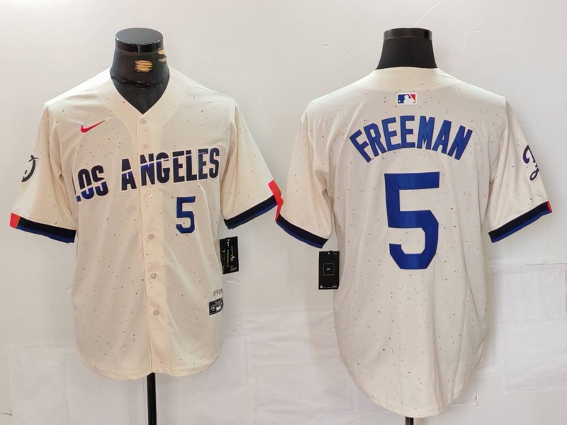 Men's Los Angeles Dodgers #5 Freddie Freeman Cream Stitched Baseball Jersey 2