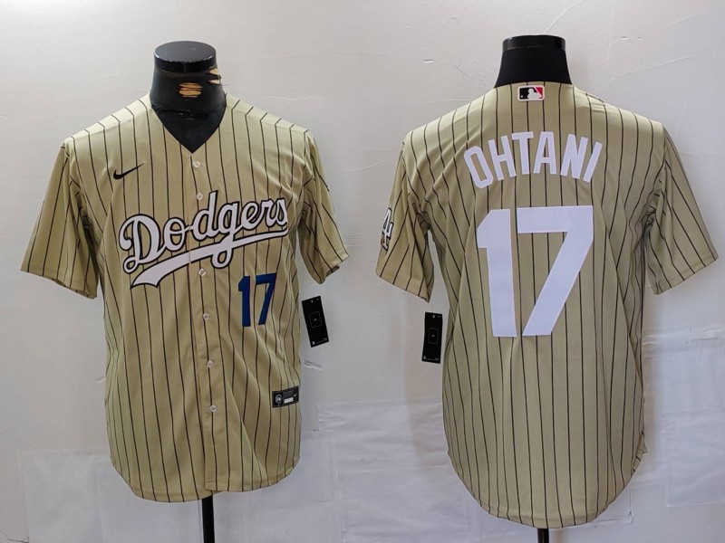 Men's Los Angeles Dodgers #17 Shohei Ohtani Cream Cool Base Stitched Jersey 7