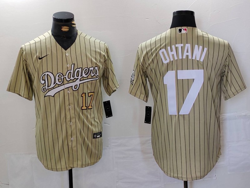 Men's Los Angeles Dodgers #17 Shohei Ohtani Cream Cool Base Stitched Jersey 3