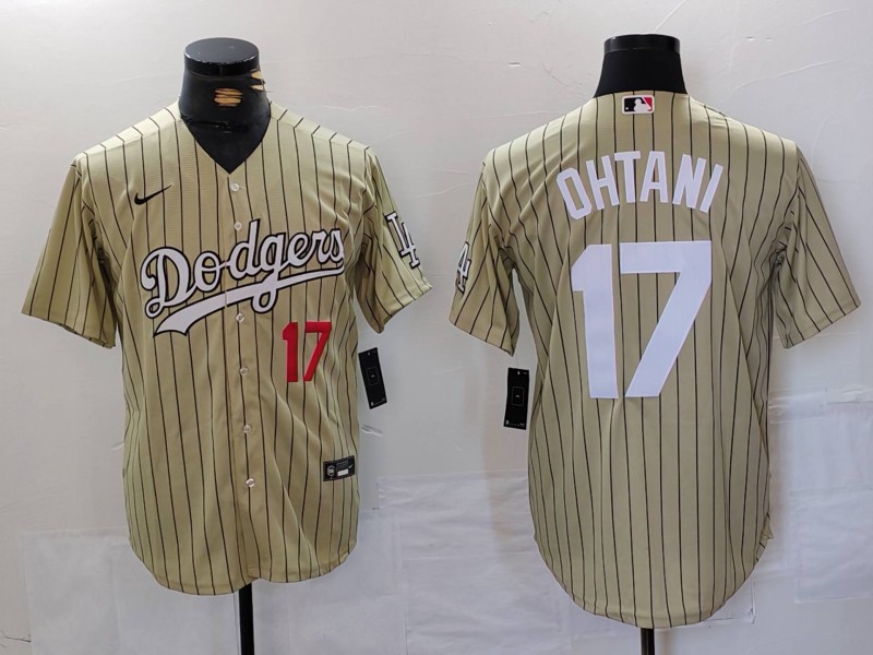 Men's Los Angeles Dodgers #17 Shohei Ohtani Cream Cool Base Stitched Jersey 2