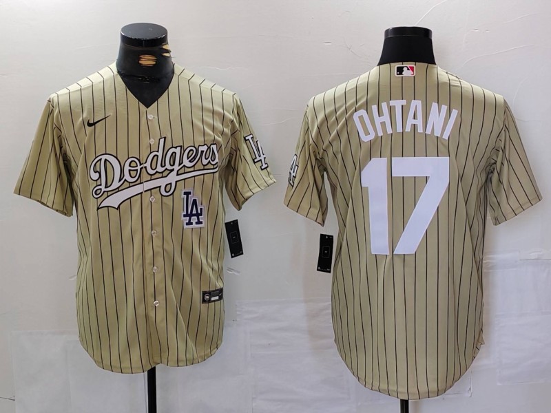 Men's Los Angeles Dodgers #17 Shohei Ohtani Cream Cool Base Stitched Jersey 1