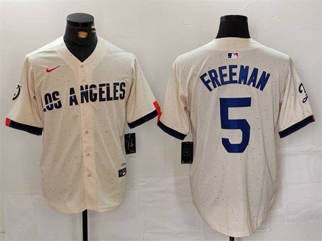 Men's Los Angeles Dodgers #5 Freddie Freeman Cream Stitched Baseball Jersey
