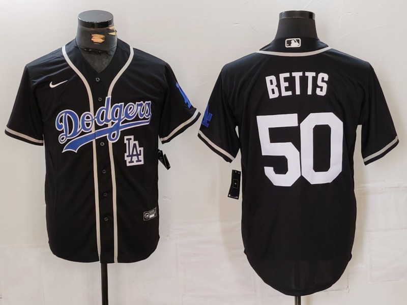 Men's Los Angeles Dodgers #50 Mookie Betts Black Fashion Cool Base Stitched Baseball Jersey 4