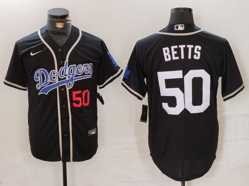 Men's Los Angeles Dodgers #50 Mookie Betts Black Fashion Cool Base Stitched Baseball Jersey 3