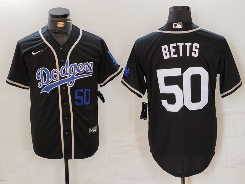 Men's Los Angeles Dodgers #50 Mookie Betts Black Fashion Cool Base Stitched Baseball Jersey 2