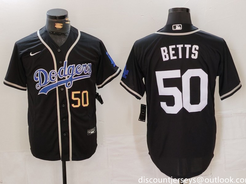Men's Los Angeles Dodgers #50 Mookie Betts Black Fashion Cool Base Stitched Baseball Jersey 1