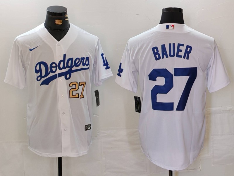 Men's Los Angeles Dodgers #27 Trevor Bauer White Stitched Baseball Jersey 2
