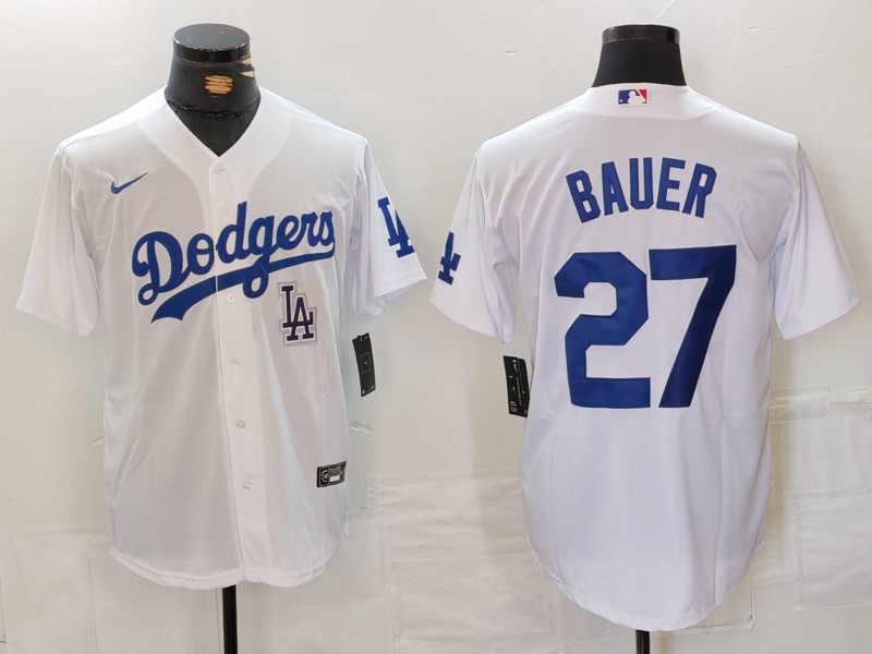 Men's Los Angeles Dodgers #27 Trevor Bauer White Stitched Baseball Jersey 1